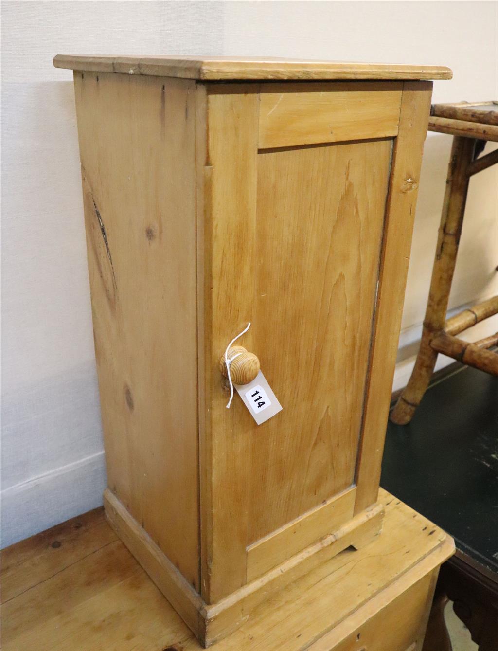 A Victorian pine bedside cabinet, width 38cm, depth 33cm, height 75cm